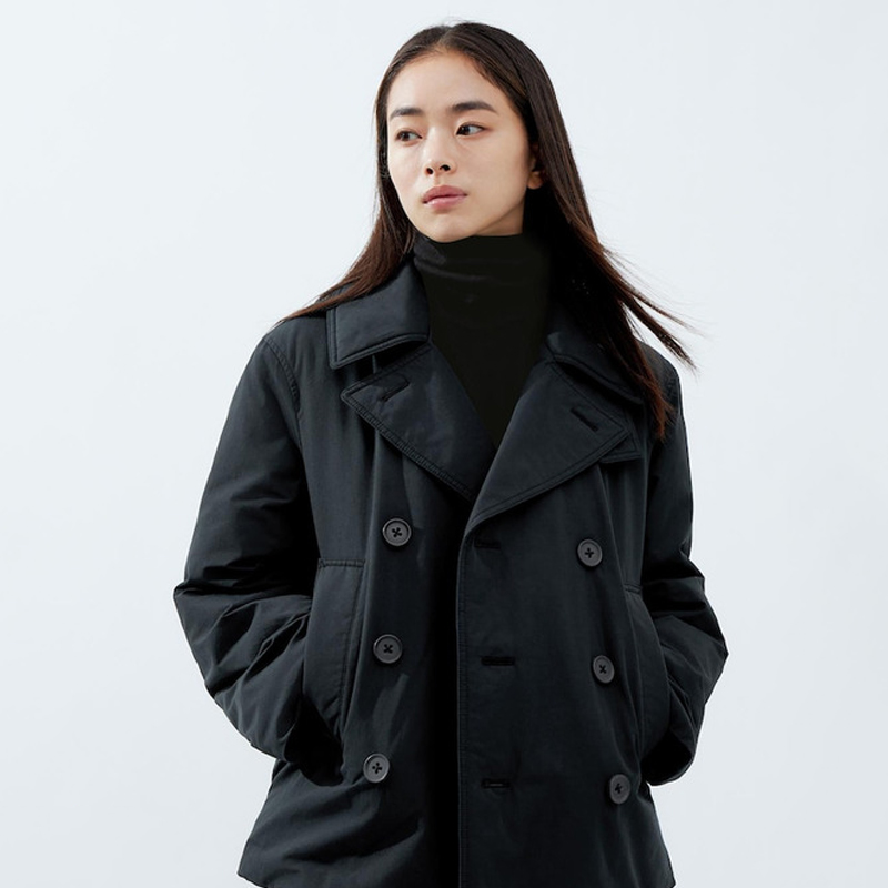 UNIQLO نموذج التعاون UNIQLO U 23 الخريف والشتاء المرأة مغلفة مزدوجة الصدر معطف قصير سترة 462895