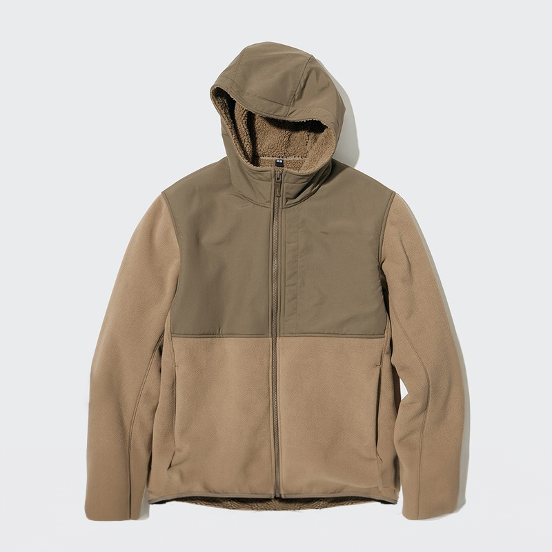 سترة بغطاء للرأس من الصوف القطبي المقاوم للرياح للرجال/النساء من Uniqlo بالإضافة إلى المخمل 450199