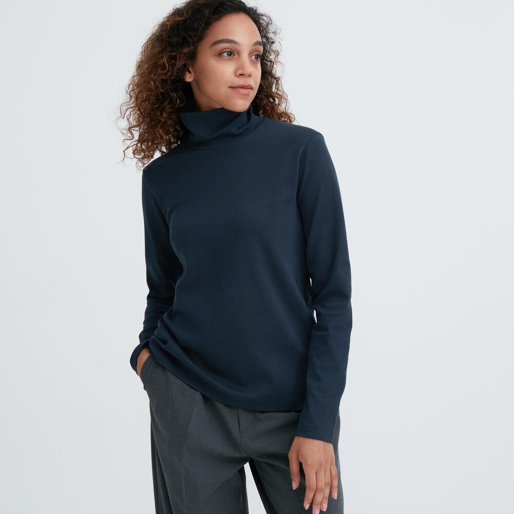 Uniqlo تي شيرت نسائي قطني طويل الأكمام برقبة 460296